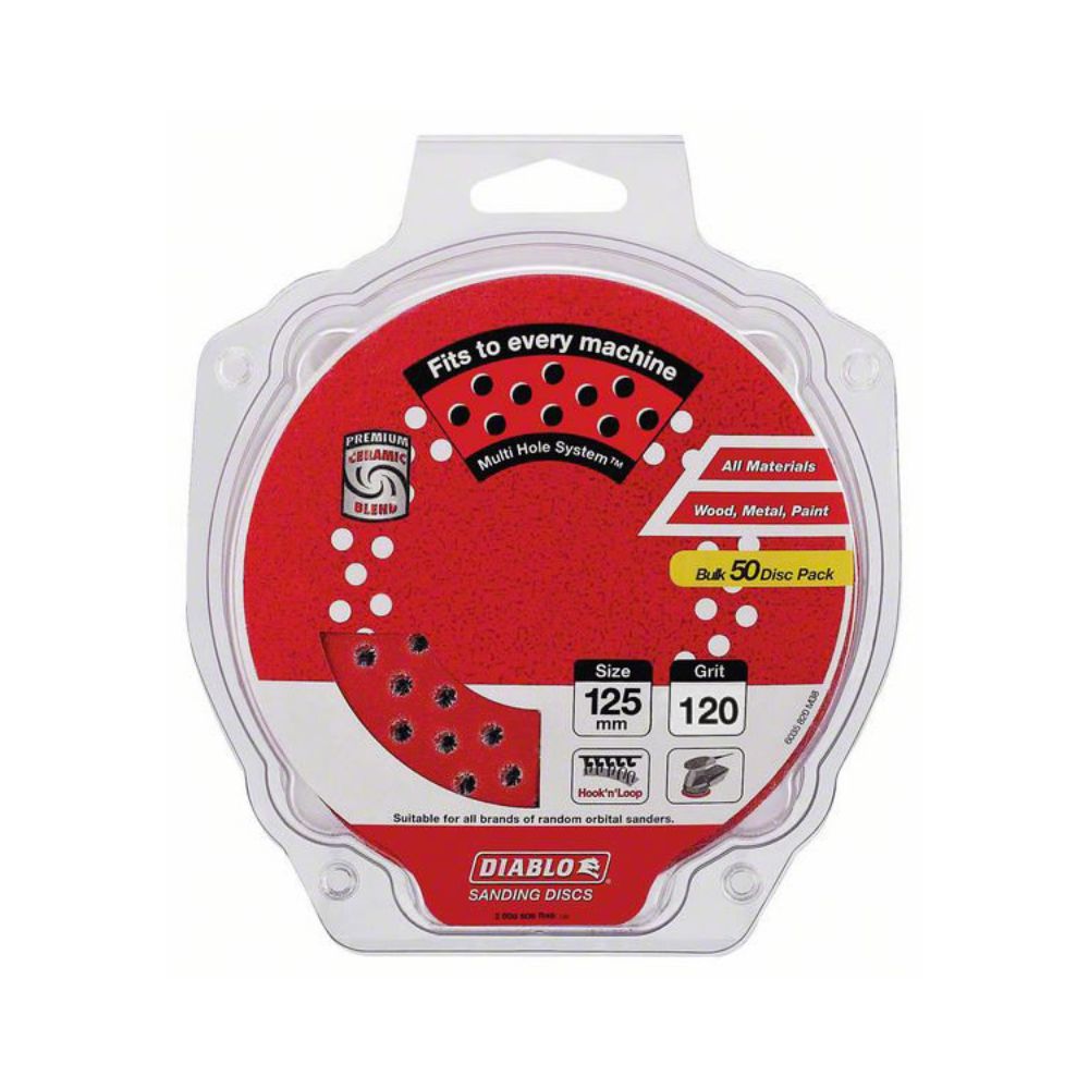 Diablo 125mm Hook & Loop Multihole Random Orbital Sanding Discs - 50-Pack