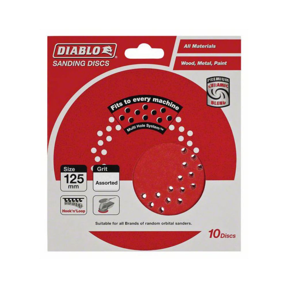 Diablo Random Orbital Sanding Disc - 125mm  Multihole  Hook & Loop  Grit 40-80-120-240 - Pack of 10