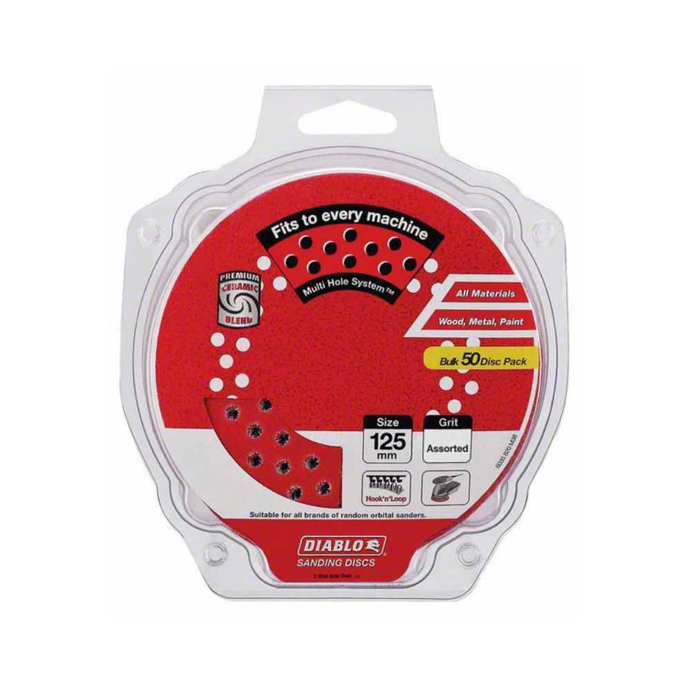 Diablo 125mm Hook &amp; Loop Multihole Random Orbital Sanding Discs - 50-Pack