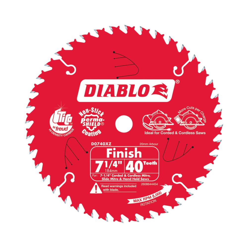 Diablo Circular Saw Blade 7.25&quot; 184mm 40t Fine Finish Cordless