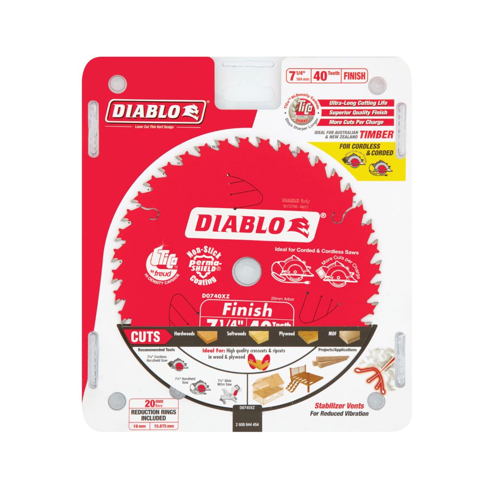 Diablo Circular Saw Blade 7.25&quot; 184mm 40t Fine Finish Cordless