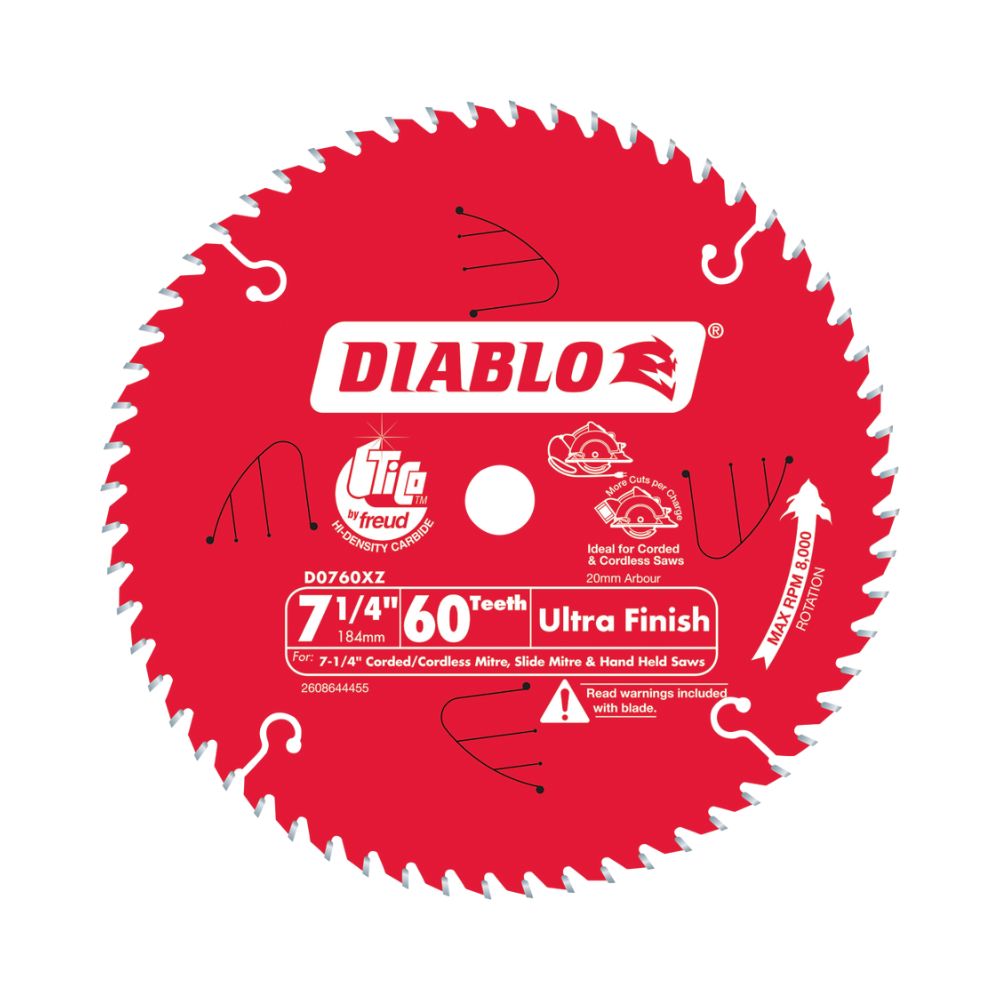 Diablo Circular Saw Blade 7.25" 184mm 60t Ultra Finish Cordless