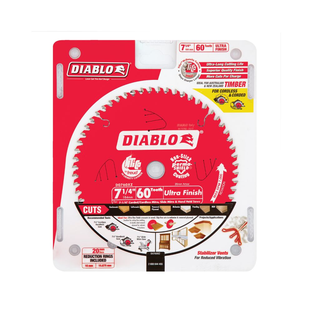 Diablo Circular Saw Blade 7.25&quot; 184mm 60t Ultra Finish Cordless