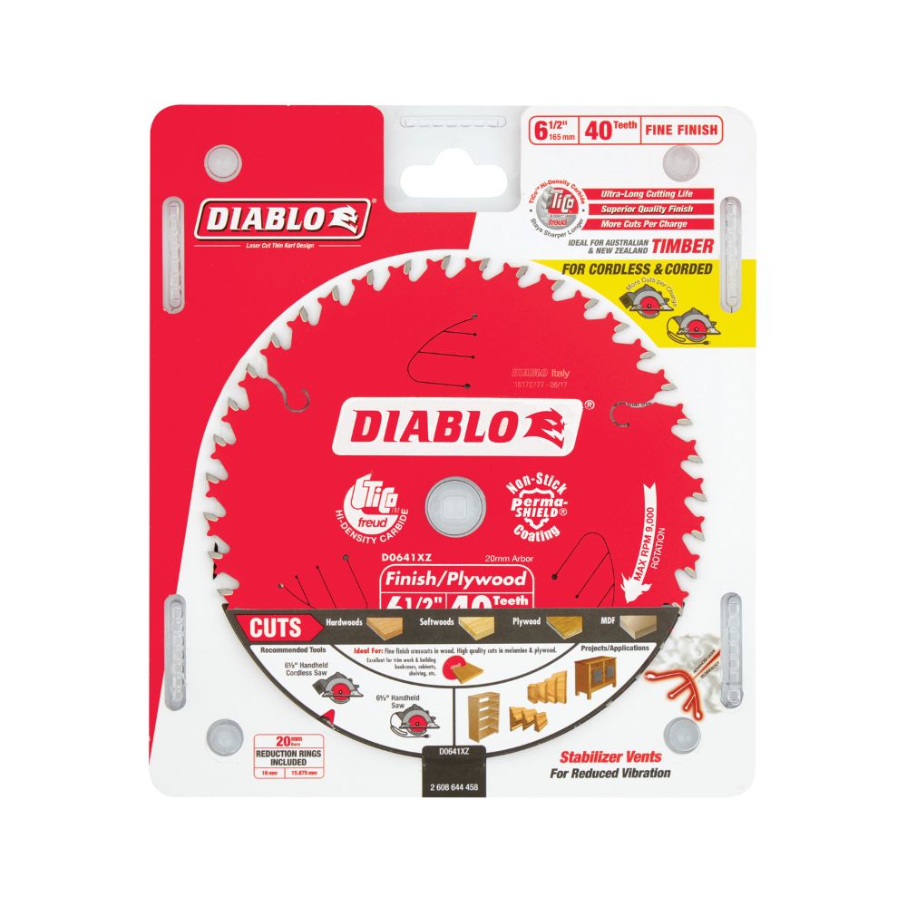Diablo Circ Saw Blade 6.5" 165mm 40t Fine Finish Cordless