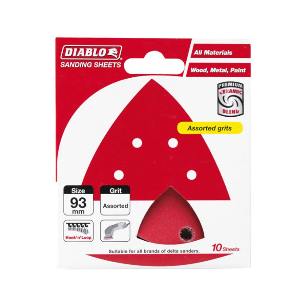 Diablo Delta Sheet Hook &amp; Loop Assorted Grits 6 holes (10-Pack)