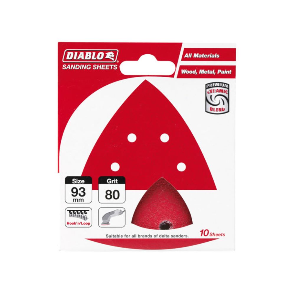 Diablo 93mm Delta Sheet Hook &amp; Loop 6 Holes - 10-Pack