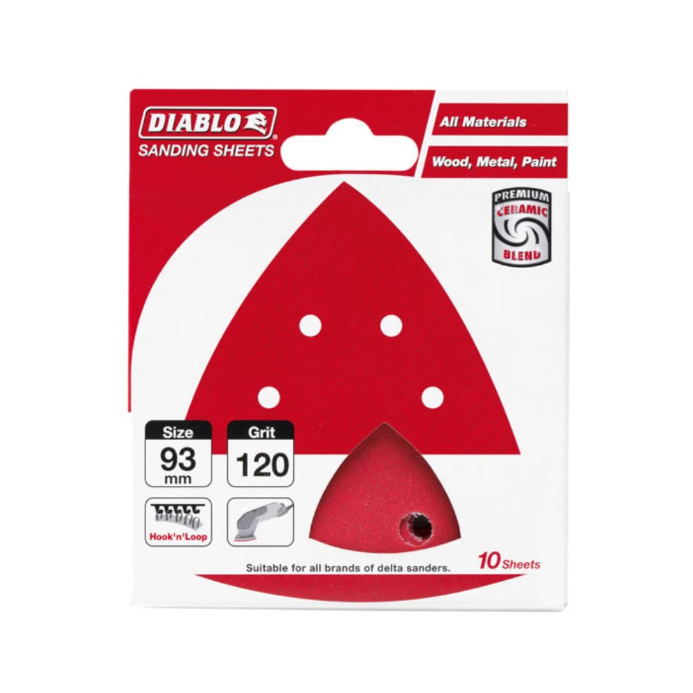 Diablo 93mm Delta Sheet Hook &amp; Loop 6 Holes - 10-Pack