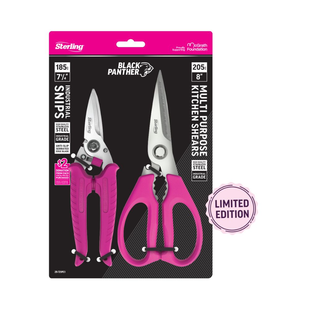 Sterling Pink Black Panther Multi-Purpose Kitchen Shears + Industrial Snips | Combo Pack
