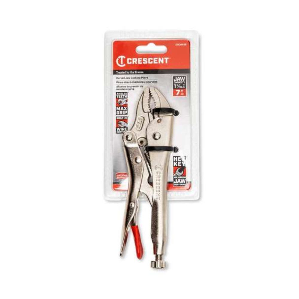 Crescent Pliers Curved Jaw Locking with Wire Cutter 10in