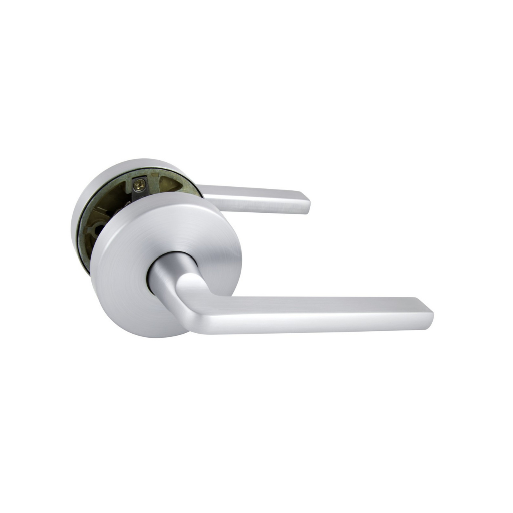 Gainsborough Avant with QuickFix Alba Passage Lever Set in Brushed Satin Chrome With Latch