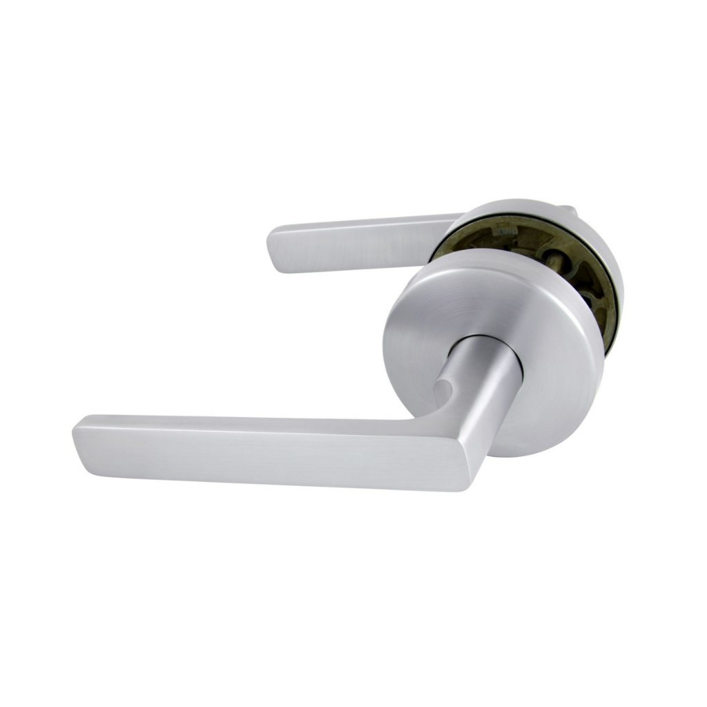 Gainsborough Avant with QuickFix Rivera Passage Lever Set in Brushed Satin Chrome with Latch