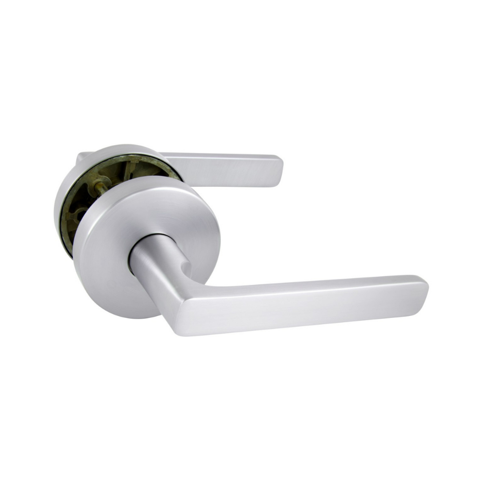 Gainsborough Avant with QuickFix Rivera Passage Lever Set in Brushed Satin Chrome with Latch