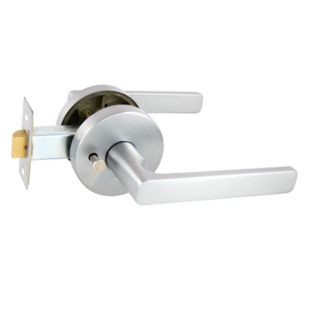Gainsborough Avant with QuickFix Rivera Privacy Lever Set with Latch in Brushed Satin Chrome