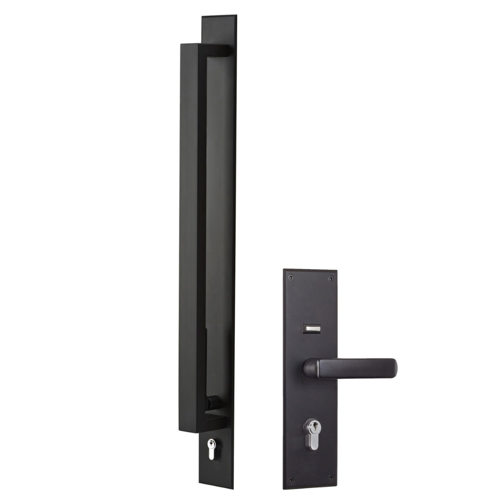 Gainsborough Trilock Omni Allure Double Cylinder Pull Handle Entrance Set in Matte Black