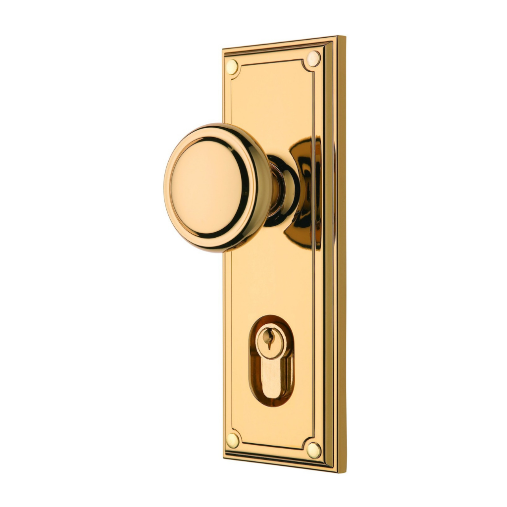 Gainsborough Trilock Traditional Double Cylinder Entrance Knob Set in Bright Goldtone