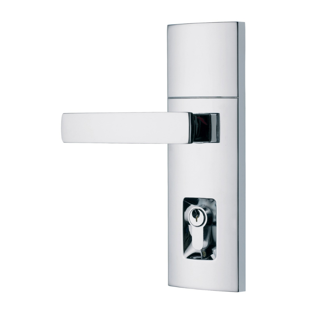 Gainsborough Trilock Contemporary Angular Double Cylinder Entrance Lever Set in Bright Chrome