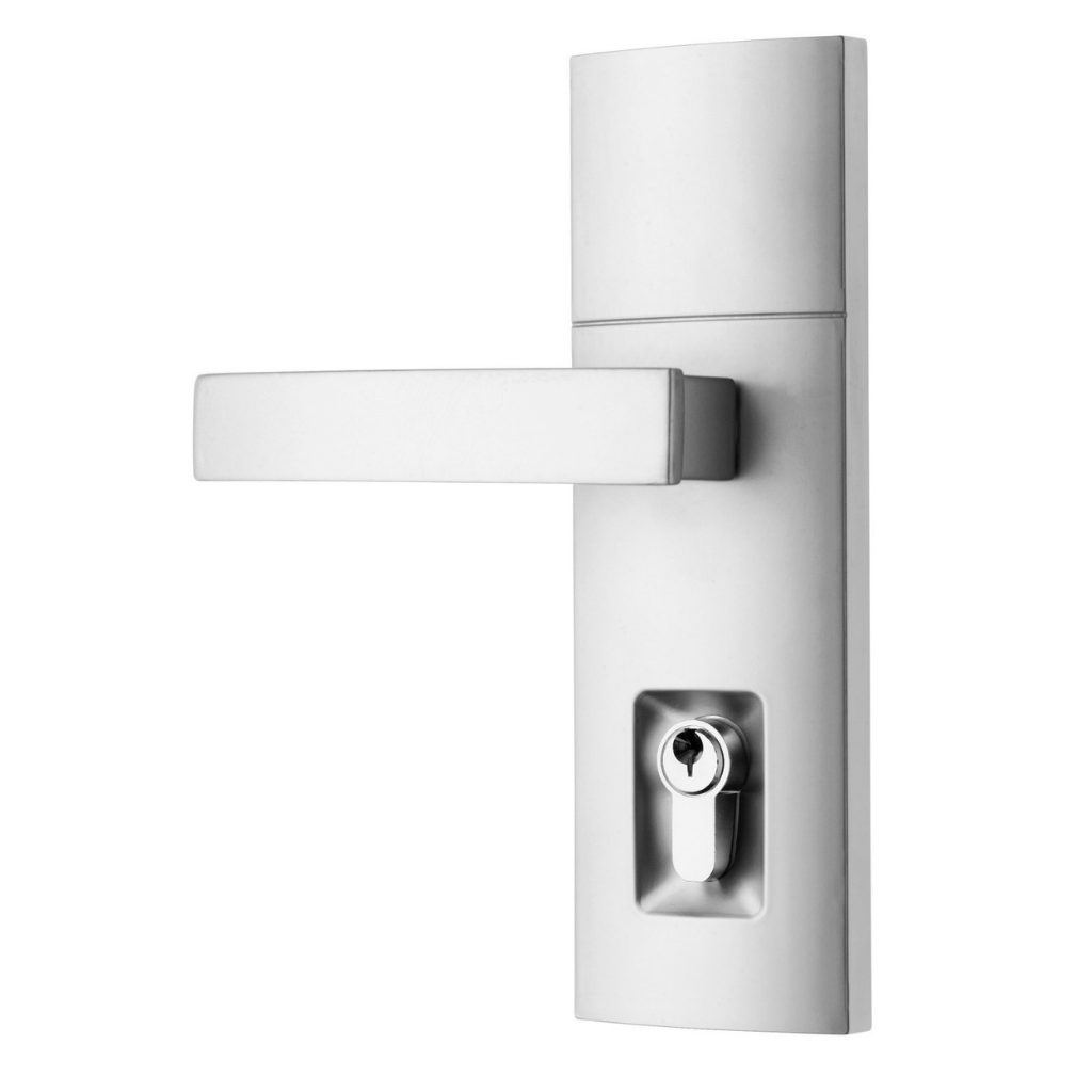 Gainsborough Trilock Contemporary Angular Double Cylinder Entrance Lever Set in Satin Chrome