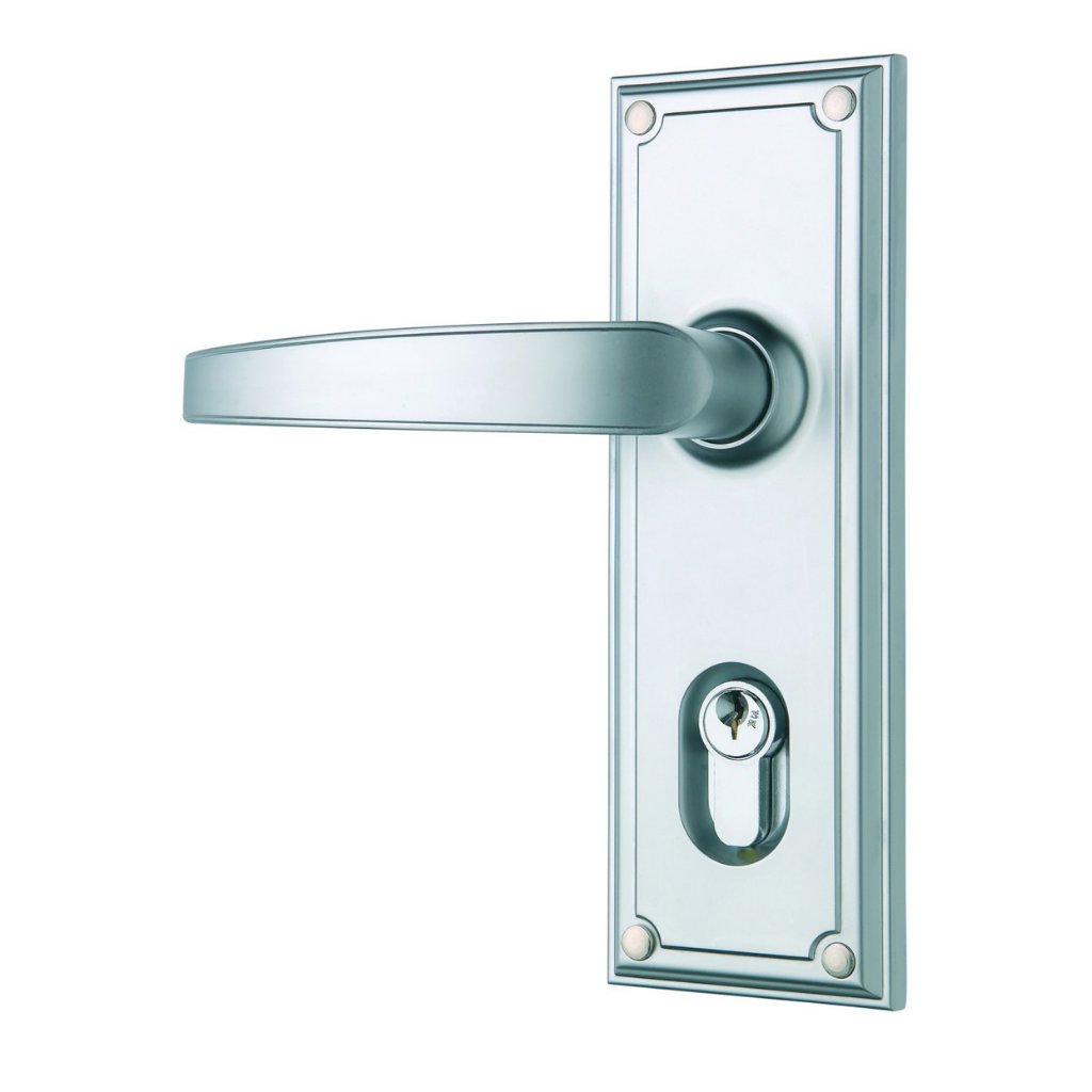 Gainsborough Trilock Traditional Double Cylinder Entrance Lever Set in Satin Chrome