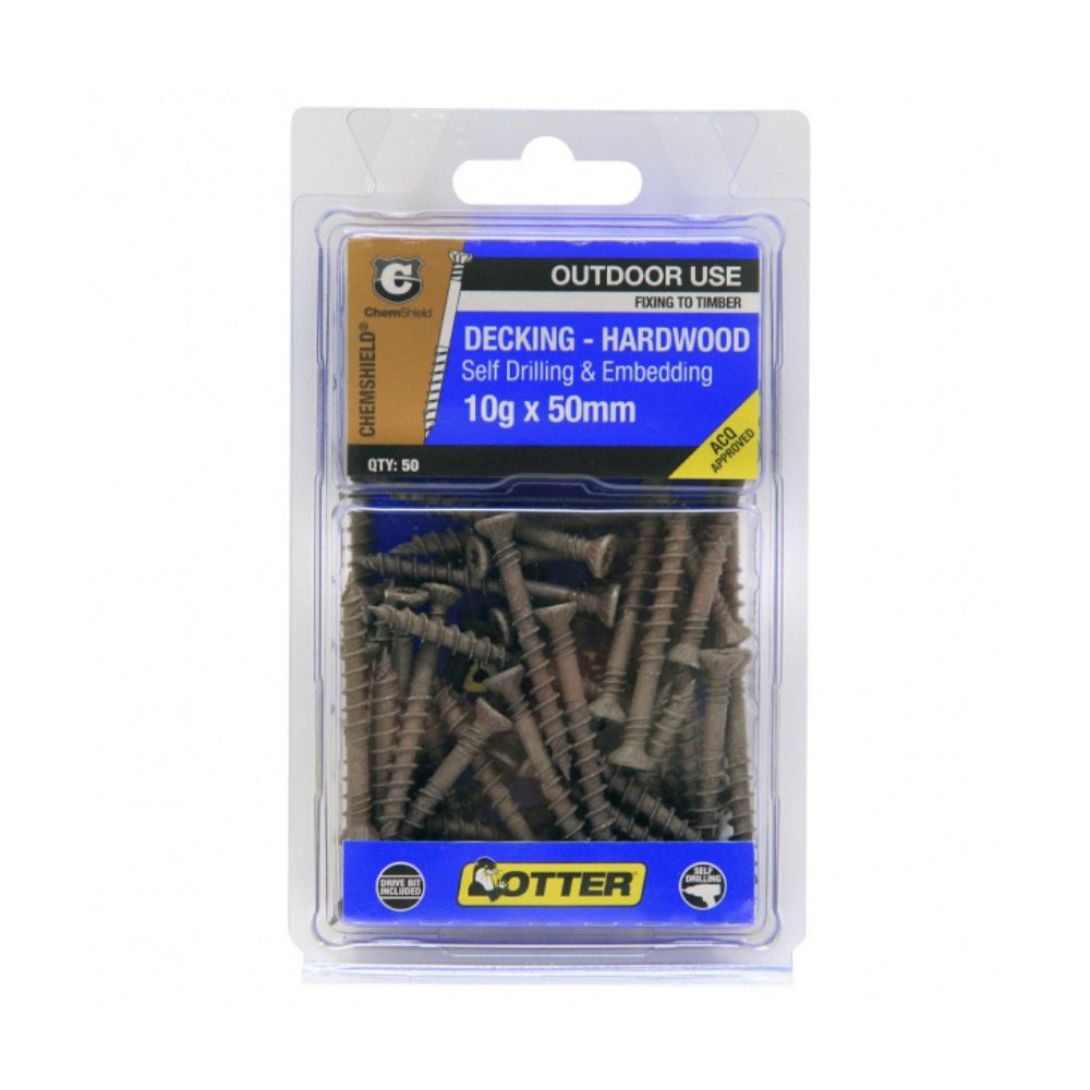 Otter Decking Screws for Hardwood - Self-Drilling, Chemshield - 10g x 50mm 50 Pack
