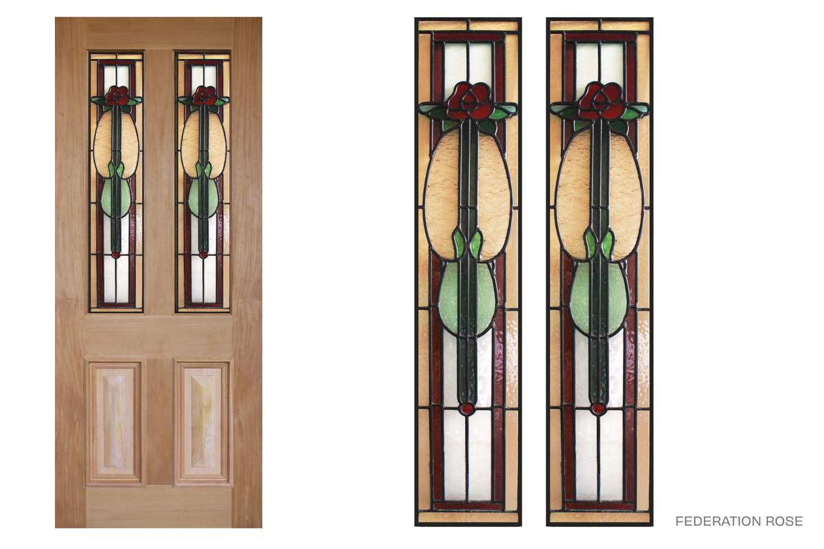 Agora Doors Entrance & Internal Door Victorian Cricket Bat & Bolection Mould + Leadlight