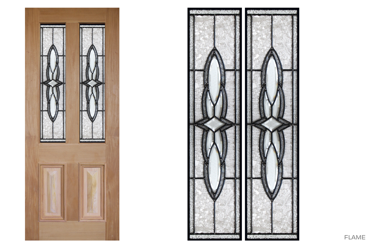 Agora Doors Entrance & Internal Door Victorian Cricket Bat & Bolection Mould + Leadlight
