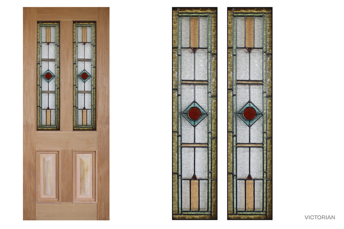 Agora Doors Entrance & Internal Door Victorian Cricket Bat & Bolection Mould + Leadlight