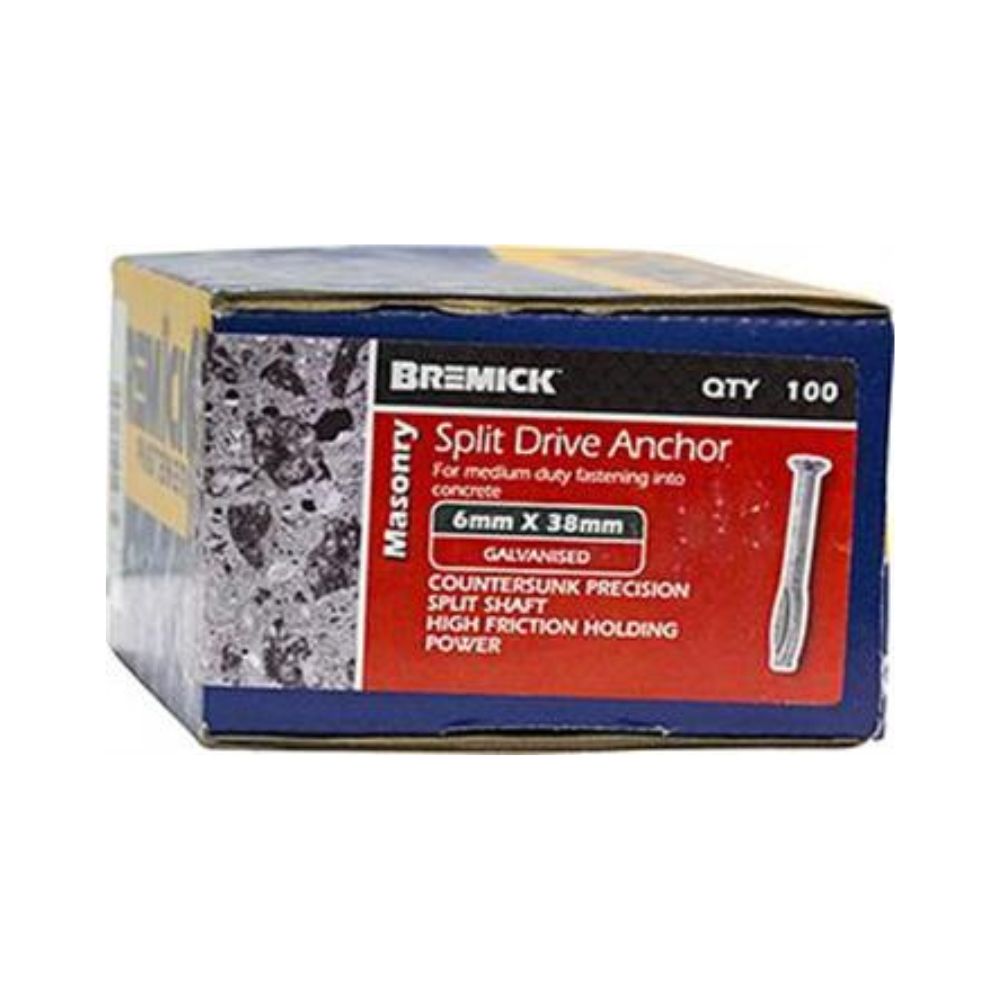 Bremick Split Drive Anchor Countersunk Gal 6x38mm Box of 100