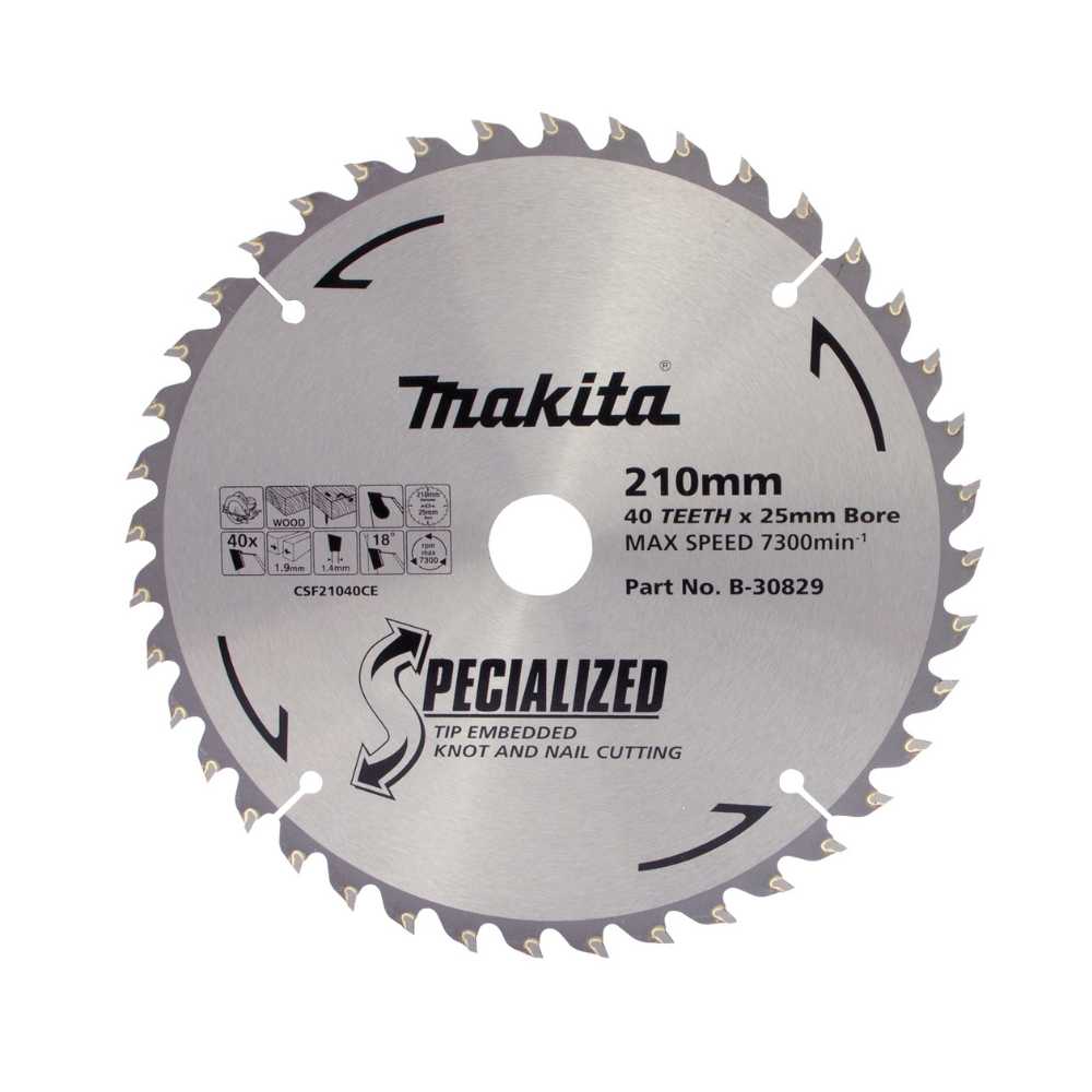 Makita 210 X 25 X 40T Tip Embed Saw Blade For Knots &amp; Nails