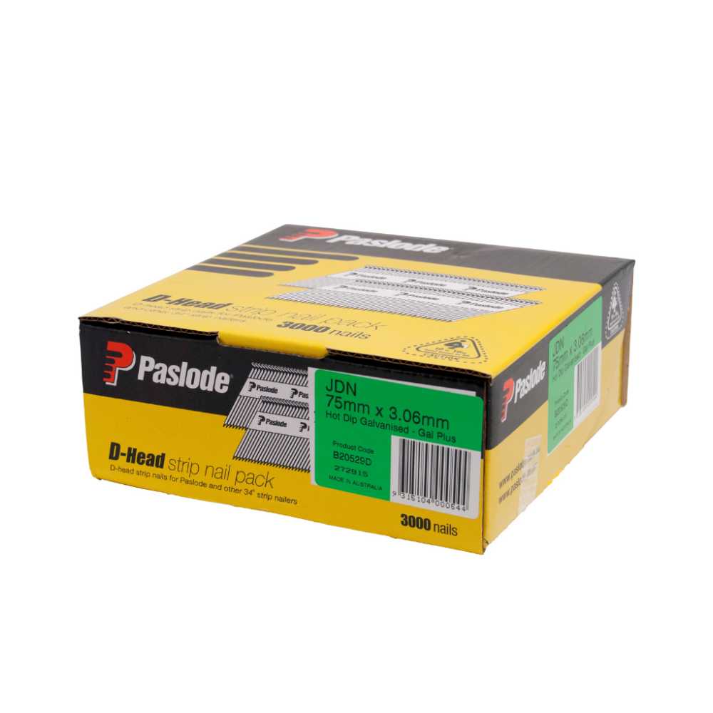 Paslode 75mm Hot Dip Galvanised Framing Nails Box 3000