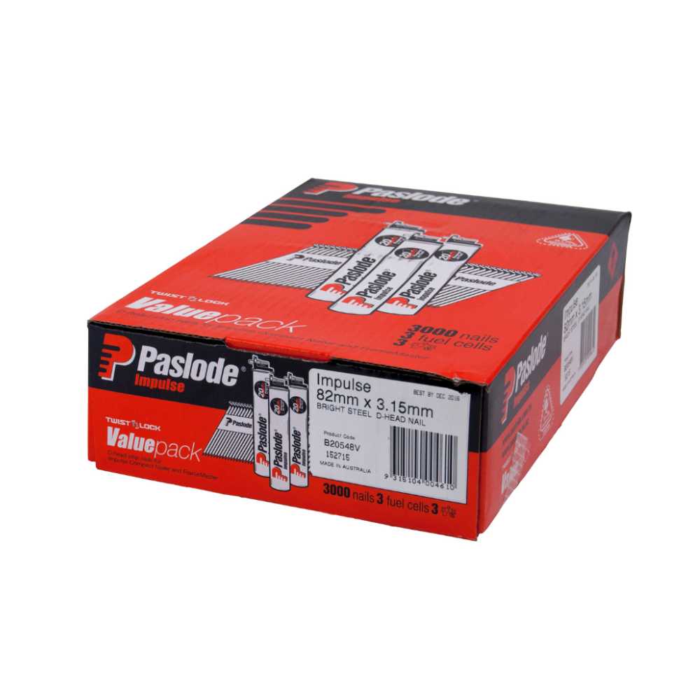 Paslode 82mm Bright Framing Nails with Gas Box 3000