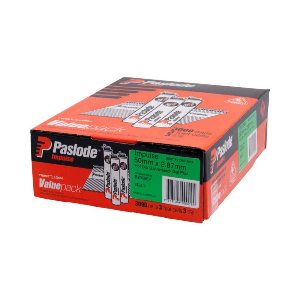 Paslode 50mm Hot Dip Galvanised Framing Nails with Gas Box 3000