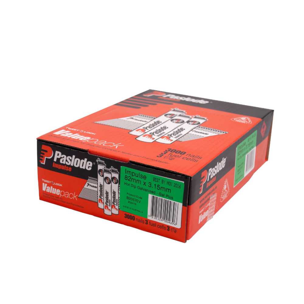 Paslode 82mm Hot Dip Galvanised Framing Nails with Gas Box 3000