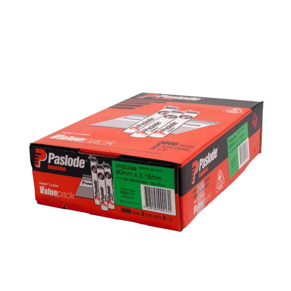 Paslode 90mm Hot Dip Galvanised Framing Nails with Gas  Box 3000