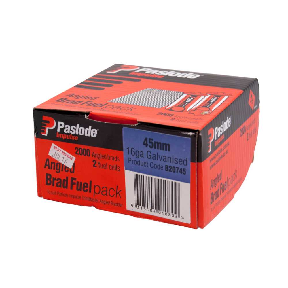 Paslode 45mm Galvanised Angled Brads with Gas Box 2000