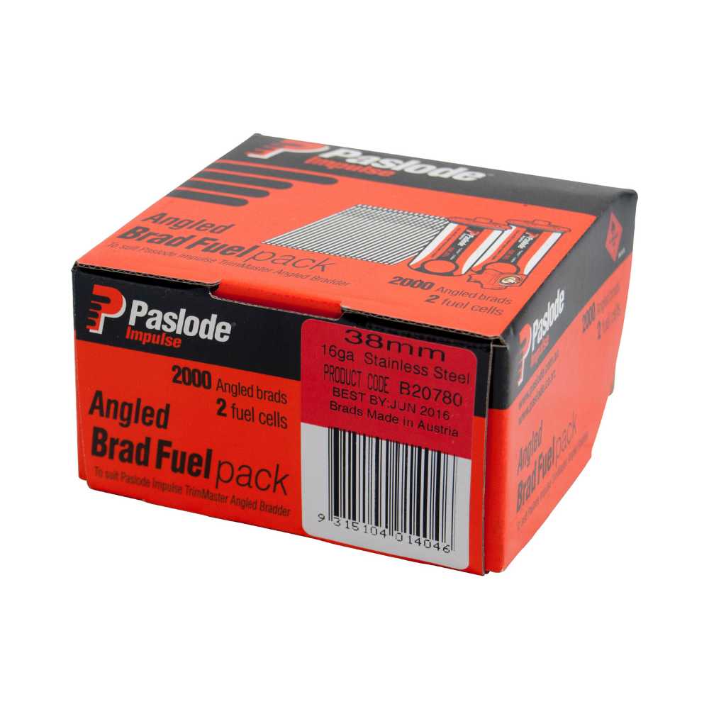 Paslode 38mm Stainless Steel Angled Brads with Gas Box 2000