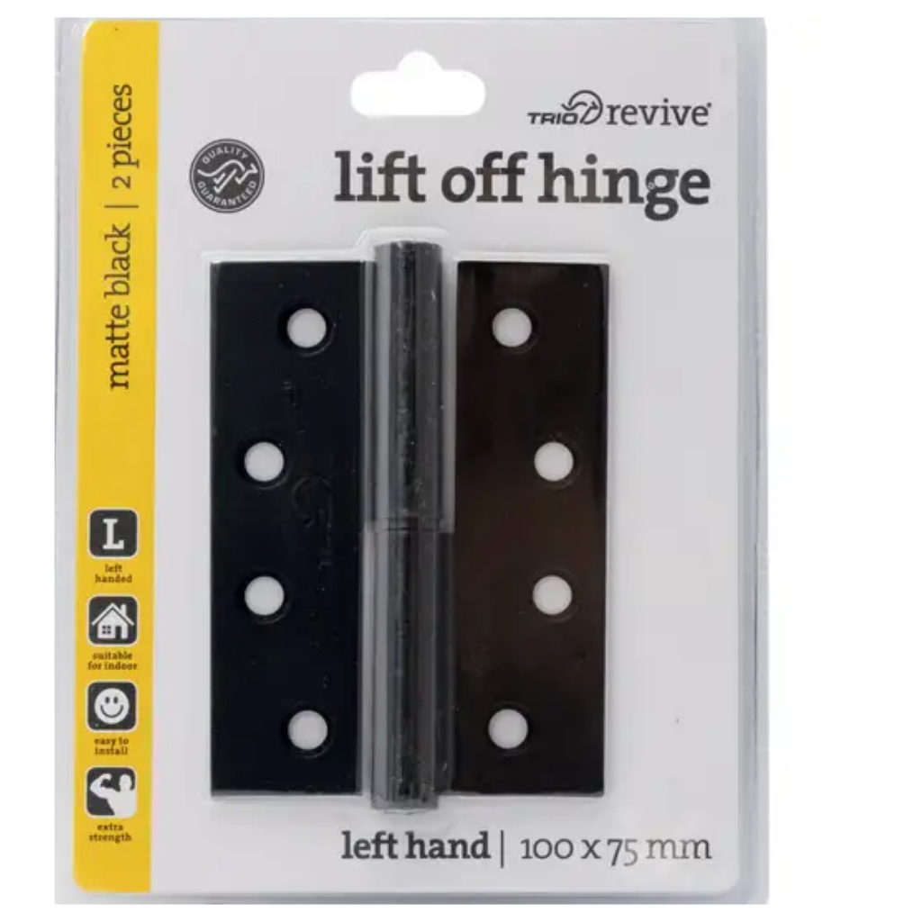 Mitre 10 Trio Hinge Lift Off Left Hand Cd2 Black 100 x 75 x 2.5mm
