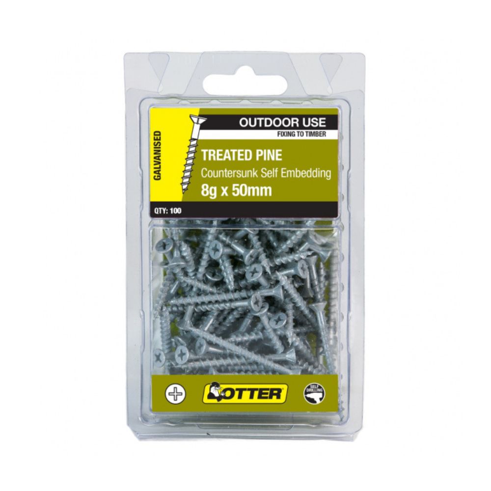 Otter Treated Pine Screws, Mechanical Galvanised, 10gx40mm - Pack of 100