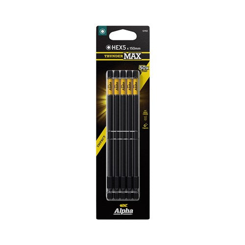 Alpha ThunderMax HEX5 Impact Power Bit Carded - 5 Pack