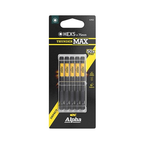 Alpha ThunderMax HEX5 Impact Power Bit Carded - 5 Pack