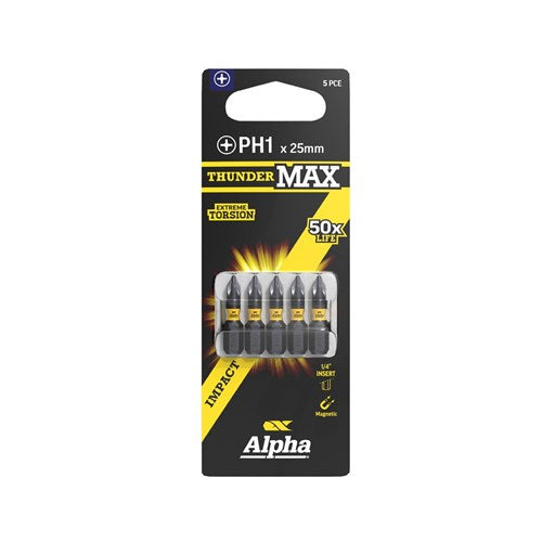 Alpha ThunderMax PH1 Impact Insert and Power Bit Carded - 5 Pack
