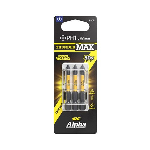 Alpha ThunderMax 50mm Impact Power Bit Carded - 3 Pack