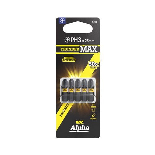 Alpha ThunderMax PH3 Impact Insert and Power Bits Carded 5 Pack - Multiple Lengths