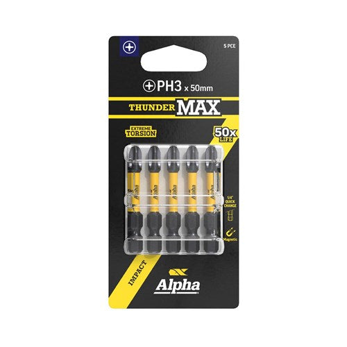 Alpha ThunderMax PH3 Impact Insert and Power Bits Carded 5 Pack - Multiple Lengths