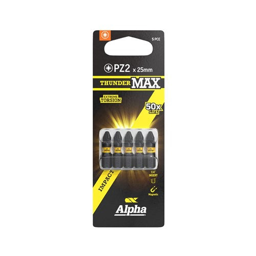 Alpha ThunderMax PZ2 x 25mm Impact Insert Bit Carded - 5 Pack