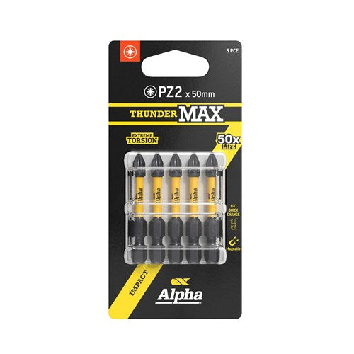 Alpha ThunderMax PZ2 x 50mm Impact Power Bit Carded - 3 pack &amp; 5 Pack