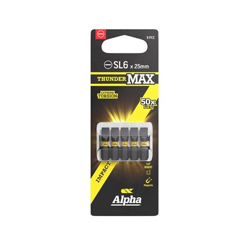 Alpha ThunderMax SL6 x 25mm Impact Insert Bit Carded - 5 Pack