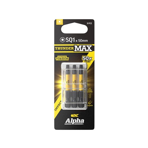 Alpha ThunderMax SQ1 x 50mm Impact Power Bit Carded - 3 Pack &amp; 5 Pack