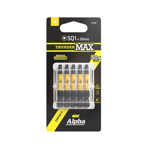 Alpha ThunderMax SQ1 x 50mm Impact Power Bit Carded - 3 Pack &amp; 5 Pack