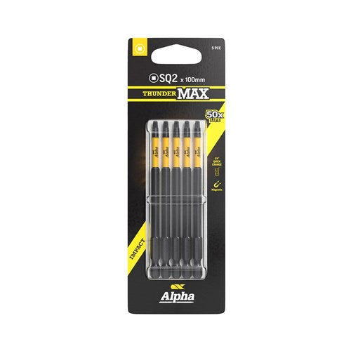 Alpha ThunderMax SQ2 Impact Power and Insert Bit Carded 5 Pack - Multiple Lengths
