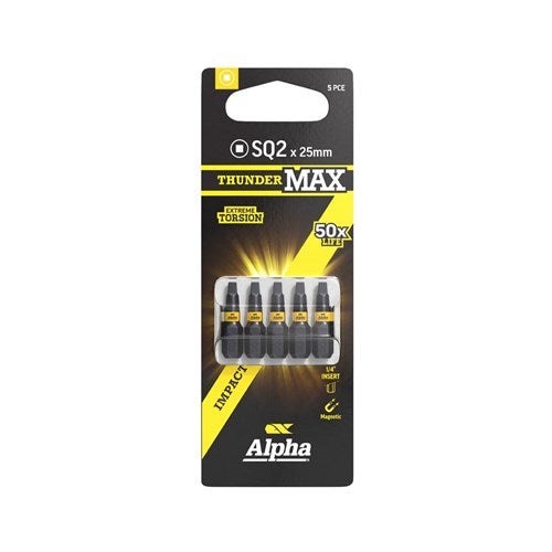 Alpha ThunderMax SQ2 Impact Power and Insert Bit Carded 5 Pack - Multiple Lengths
